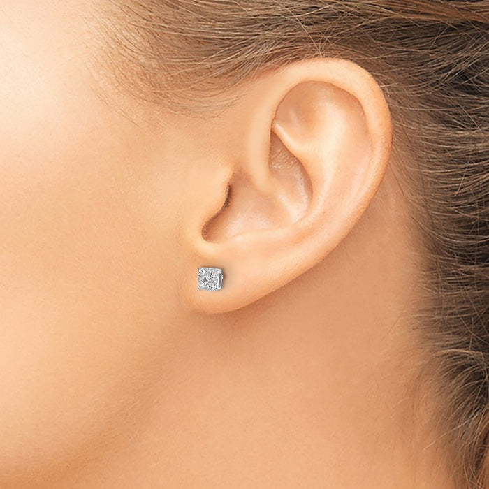 Exclusive 10K White Gold Diamond Cluster Stud Earrings - Stylish Value Offer-3