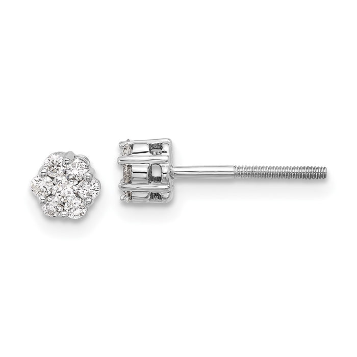Exclusive 14K White Gold Diamond Cluster Screwback Earrings - Stylish Value-1