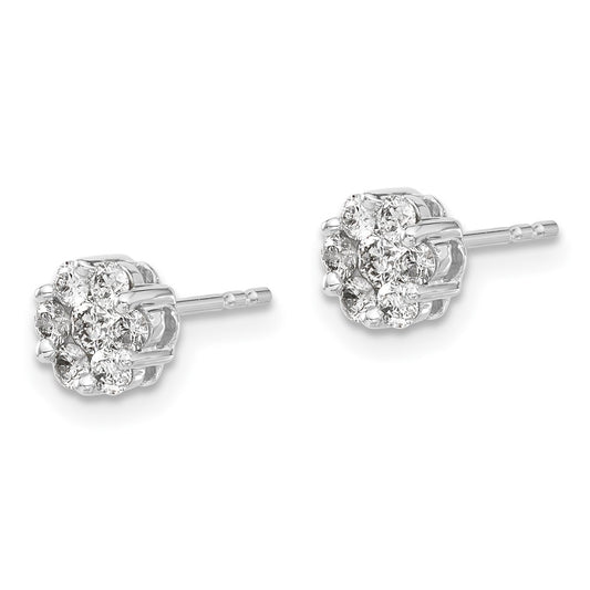 High-Quality 14K White Gold Diamond Cluster Stud Earrings - Stylish Luxury Value