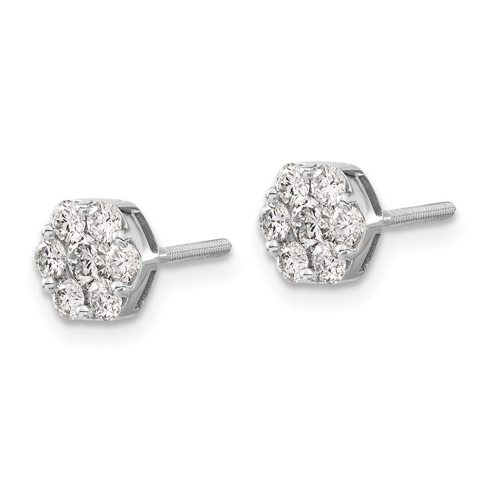 Buy Stylish 14K White Gold Diamond Cluster Screwback Earrings - 0.85mm
