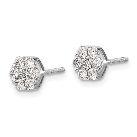 Buy Stylish 14K White Gold Diamond Cluster Screwback Earrings - 0.85mm