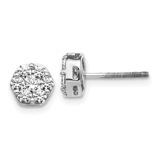 Buy Stylish 14K White Gold Diamond Cluster Screwback Earrings - 0.85mm