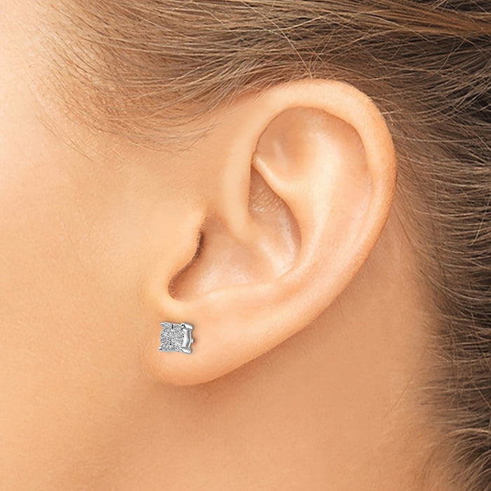 High-Quality 14K White Gold Diamond Cluster Stud Earrings - Stylish Value!-3