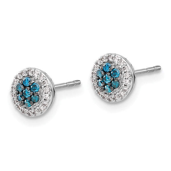Buy Stylish 14K White Gold Blue & White Diamond Cluster Stud Earrings