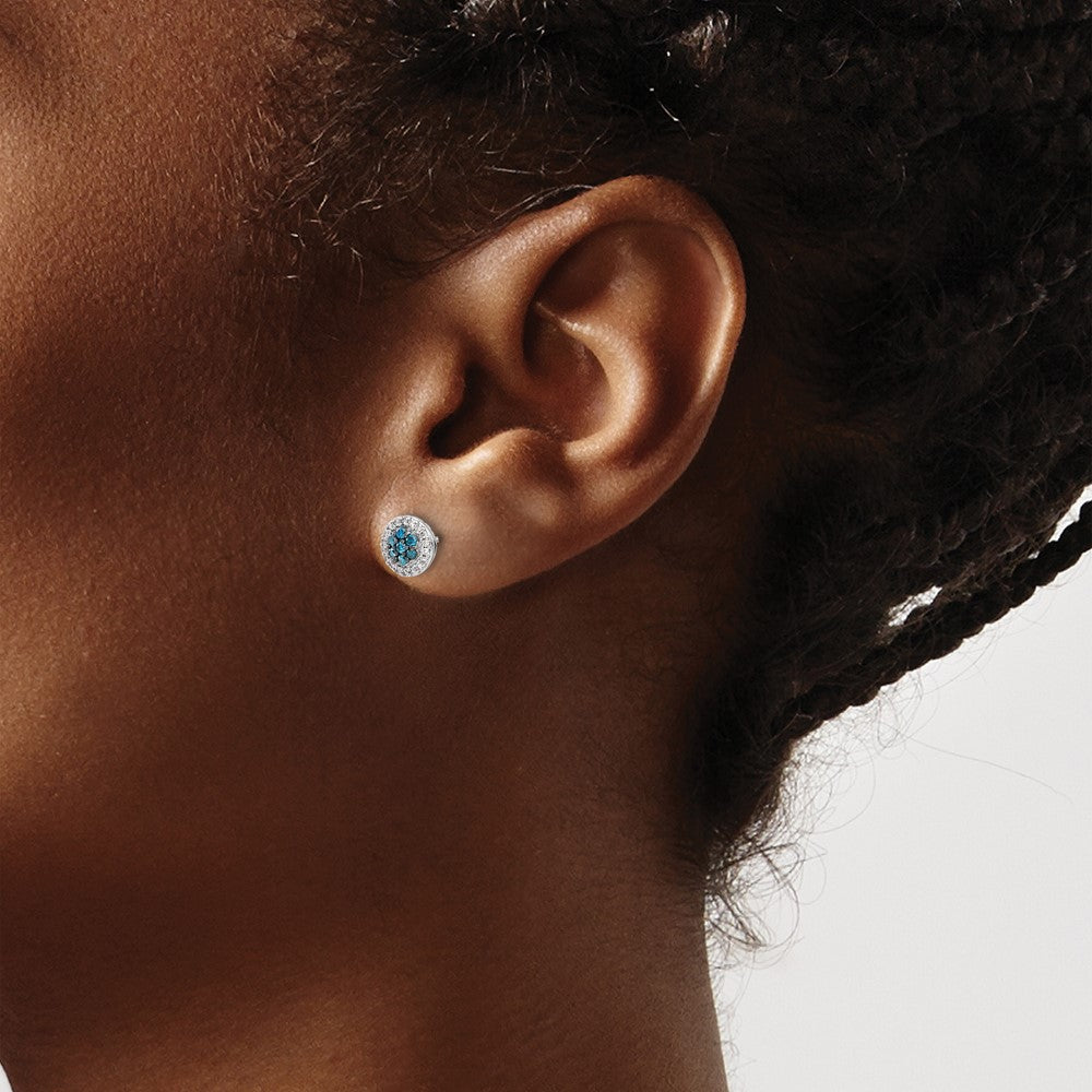 Buy Stylish 14K White Gold Blue & White Diamond Cluster Stud Earrings