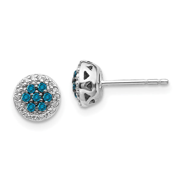 Buy Stylish 14K White Gold Blue & White Diamond Cluster Stud Earrings