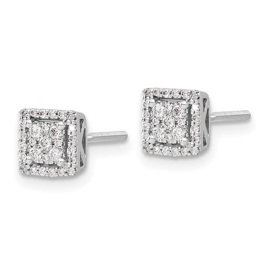 Exclusive 14K White Gold Diamond Square Screw-Back Earrings - Stylish Value!