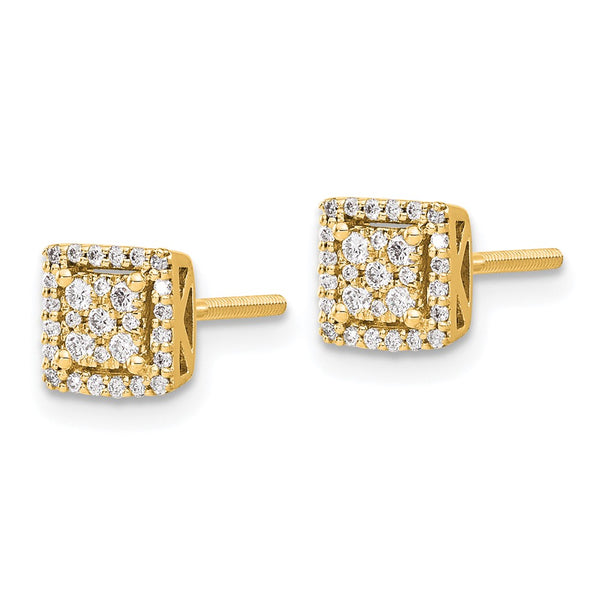 14K Gold Diamond Square Screw Back Earrings