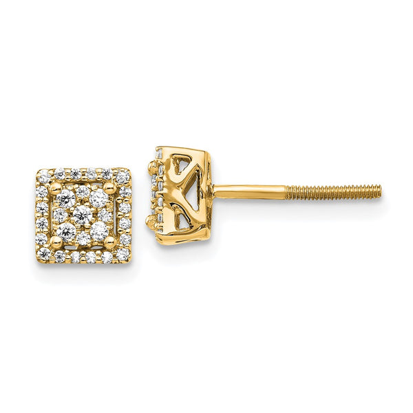 14K Gold Diamond Square Screw Back Earrings