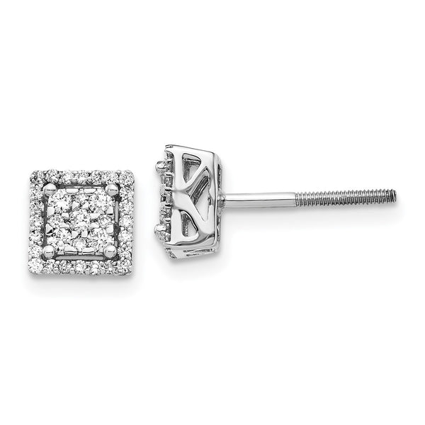 14K White Gold Diamond Earrings - Square, 0.85mm