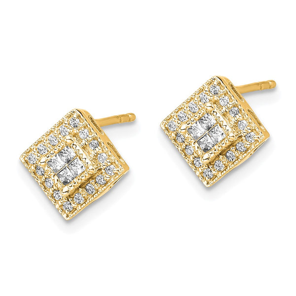 14K Gold Polished Diamond Stud Earrings - 0.85mm