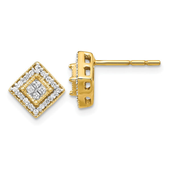 14K Gold Polished Diamond Stud Earrings - 0.85mm