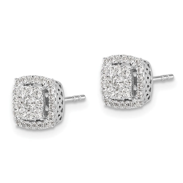 14K White Gold Double Halo Earrings - 1/2 Carat Lab Grown Diamond