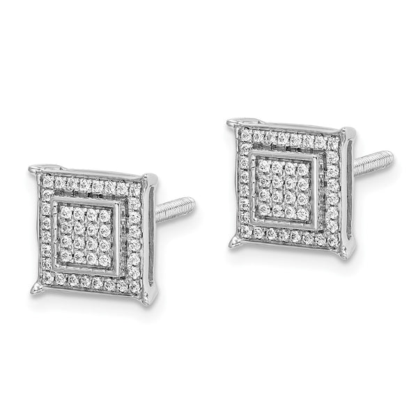 10K White Gold Diamond Double Square Bezel Set Earrings