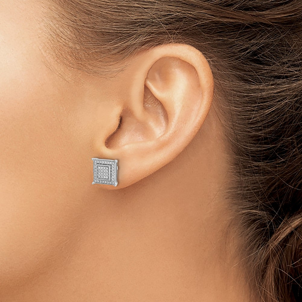 Buy Stylish 10K White Gold Diamond Double Square Bezel Set Earrings - Luxury Design