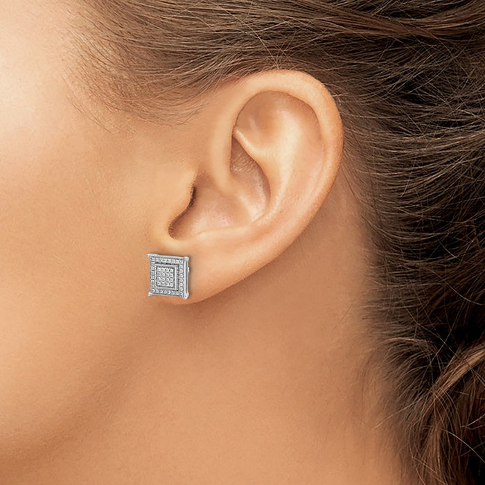 Buy Stylish 10K White Gold Diamond Double Square Bezel Set Earrings - Luxury Design-3