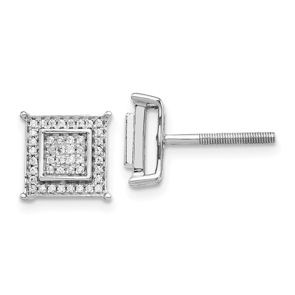 10K White Gold Diamond Double Square Bezel Set Earrings