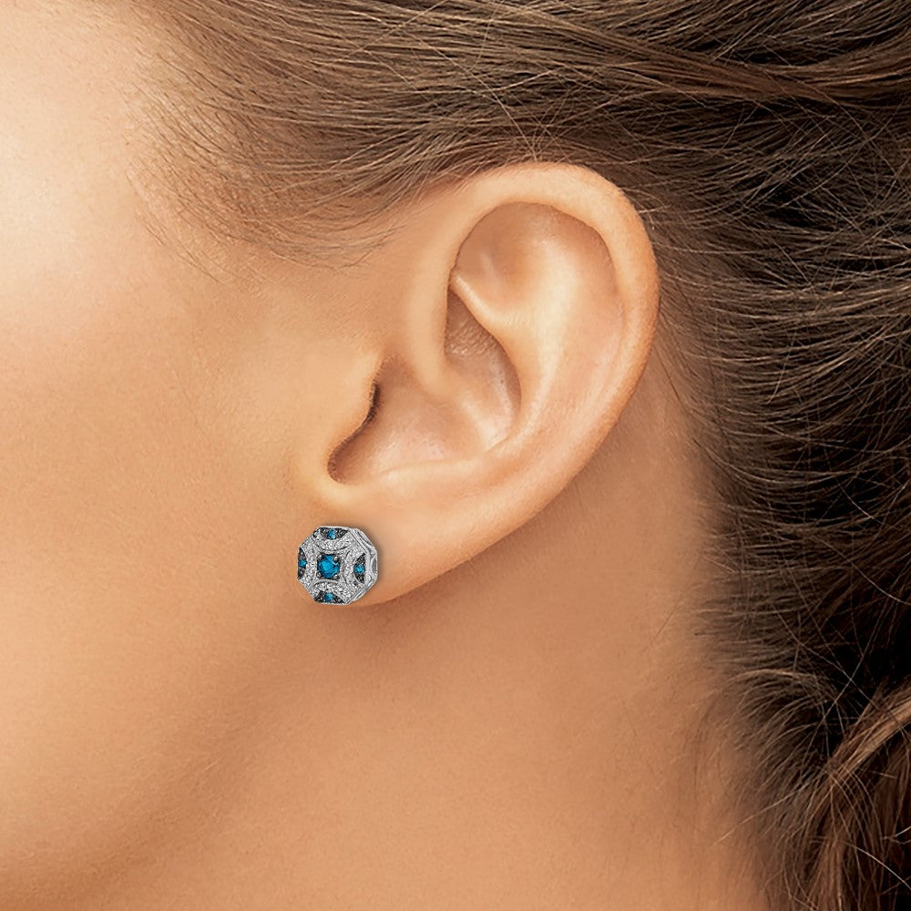 High-Quality 14K White Gold Elegant Blue & White Diamond Stud Earrings - Stylish Value!