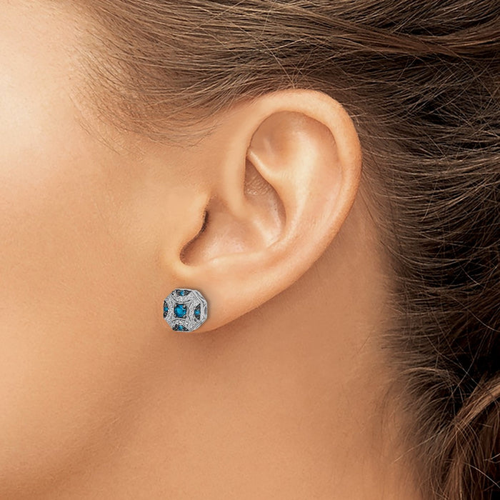 High-Quality 14K White Gold Elegant Blue & White Diamond Stud Earrings - Stylish Value!-3