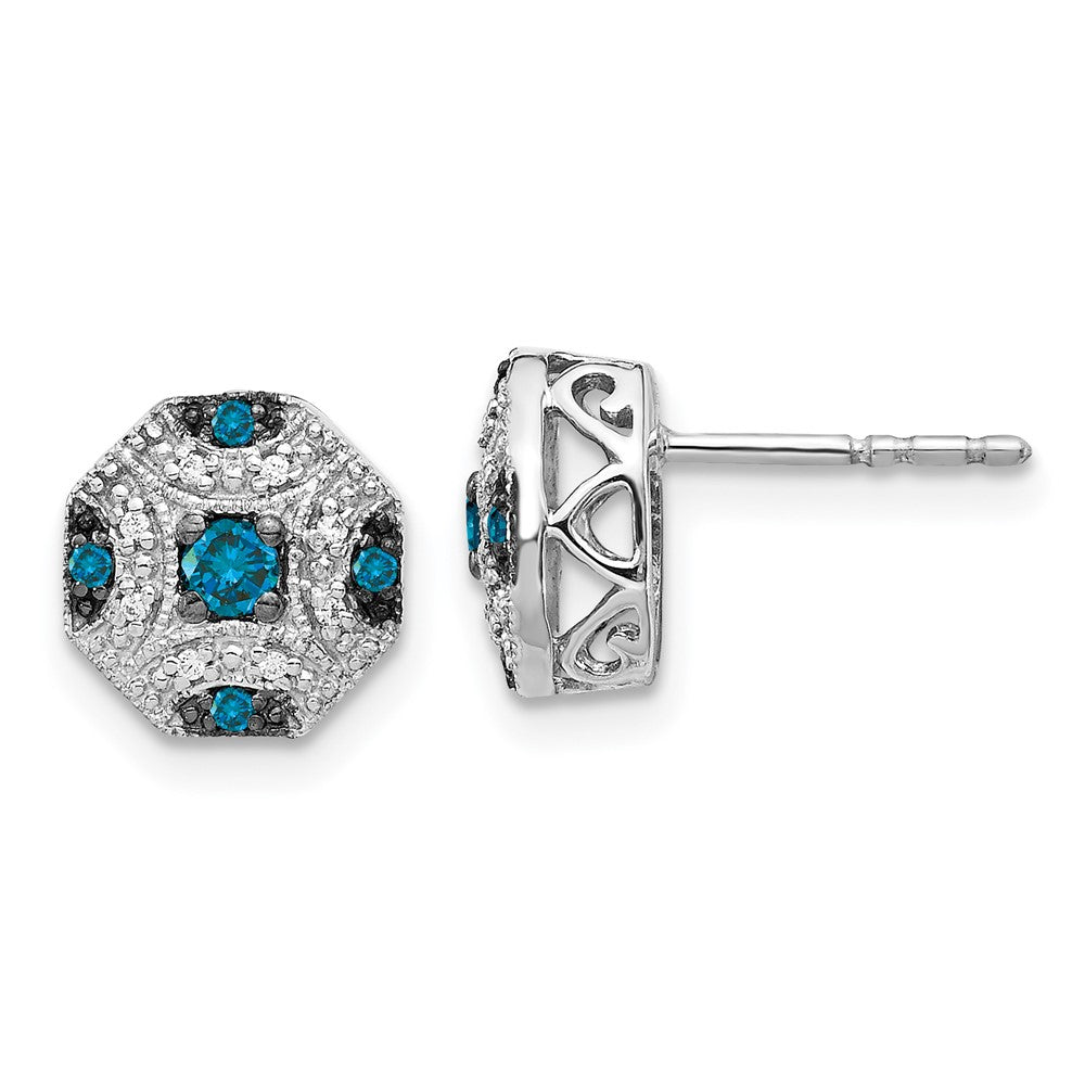 High-Quality 14K White Gold Elegant Blue & White Diamond Stud Earrings - Stylish Value!