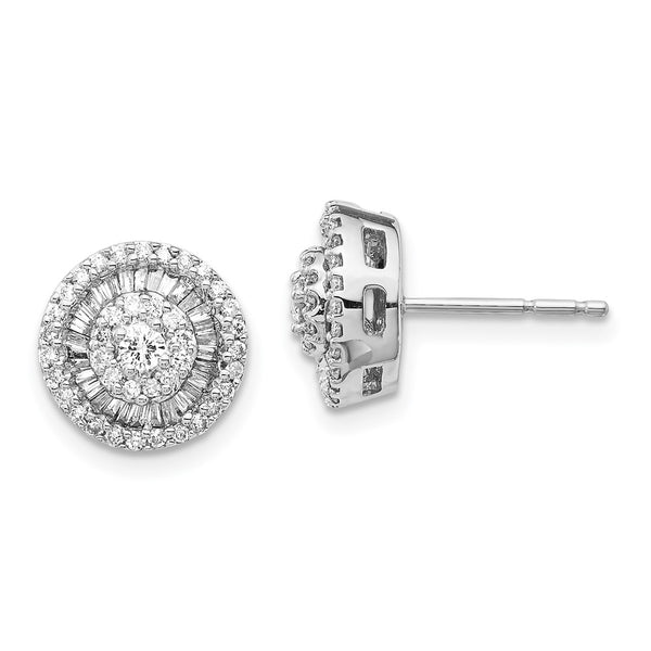 14K White Gold Diamond Cluster Stud Earrings, 1.5 Carats