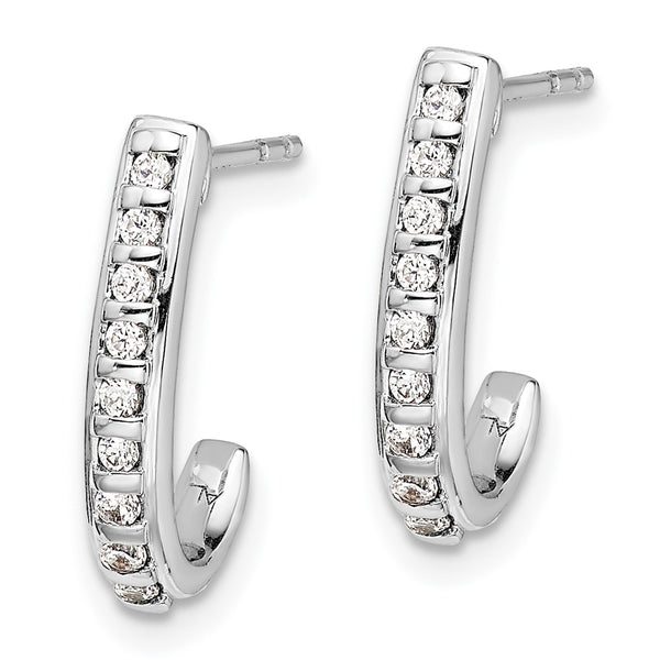 10K White Gold Diamond J-Hoop Earrings