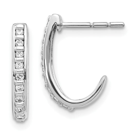 Exclusive 10K White Gold Diamond J-Hoop Earrings | Stylish & Affordable Luxury