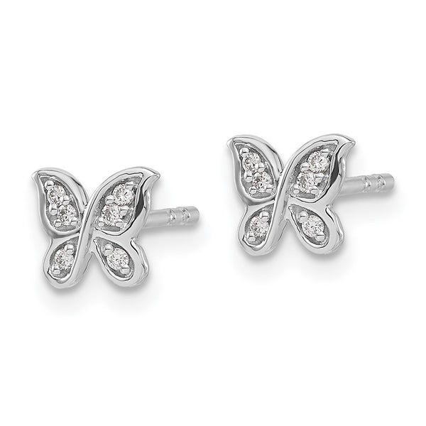 14K White Gold Diamond Butterfly Stud Earrings - 0.85mm