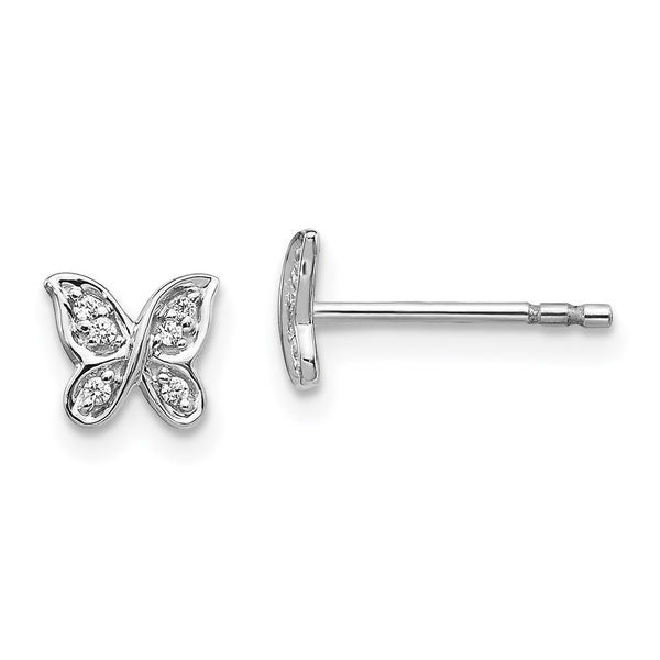 14K White Gold Diamond Butterfly Stud Earrings - 0.85mm