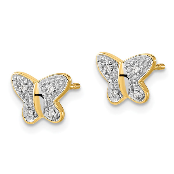 14K White Gold Butterfly Stud Earrings - Diamond, 0.85mm