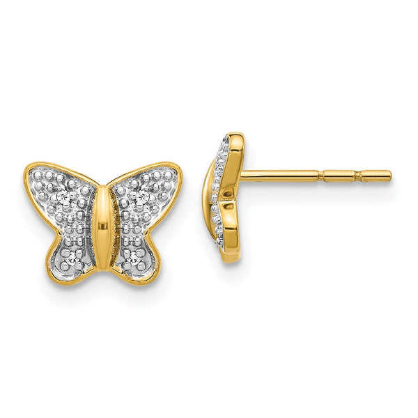 14K White Gold Butterfly Stud Earrings - Diamond, 0.85mm