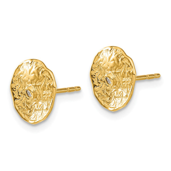 14K Gold Textured Circle Diamond Stud Earrings