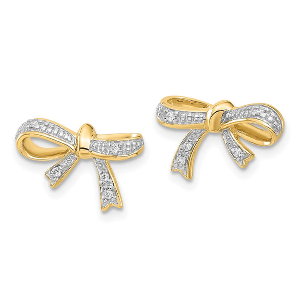14K Gold Diamond Bow Stud Earrings