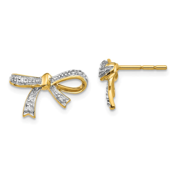 14K Gold Diamond Bow Stud Earrings