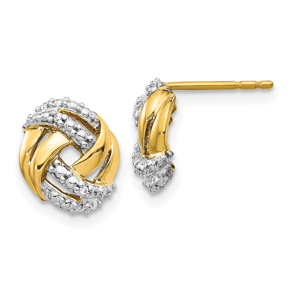 14K Gold Diamond Round Post Earrings - Rhodium Accents