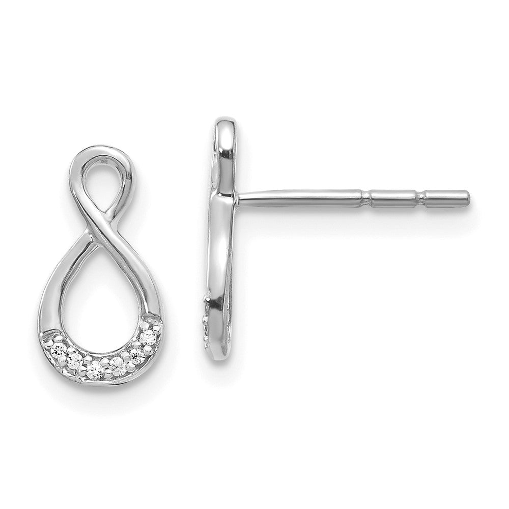 14K white gold twisted post earrings with twelve natural diamonds