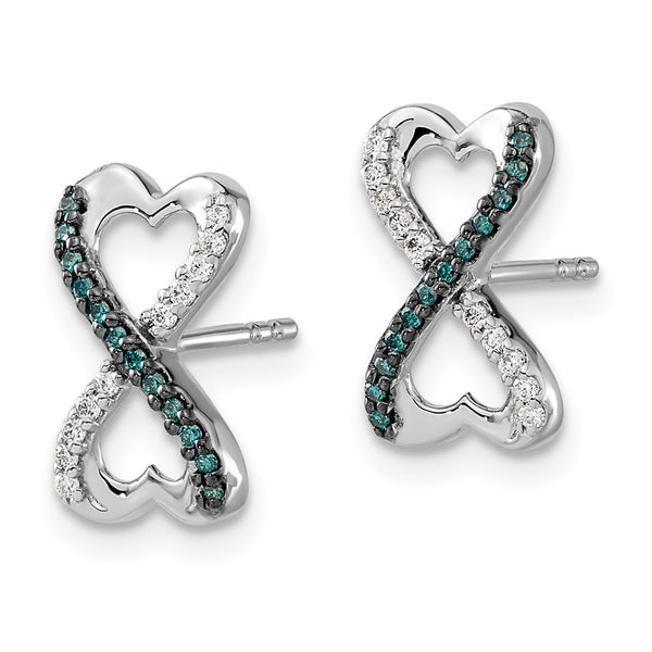 14K White Gold Infinity Heart Earrings with Blue & White Diamonds