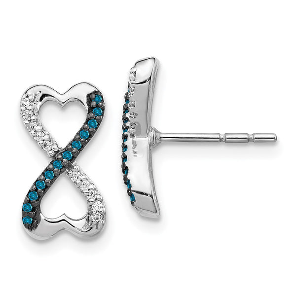 14K White Gold Infinity Heart Earrings with Blue & White Diamonds