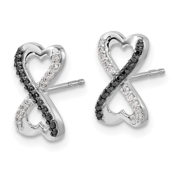 14K White Gold Infinity Heart Earrings - Black White Diamonds