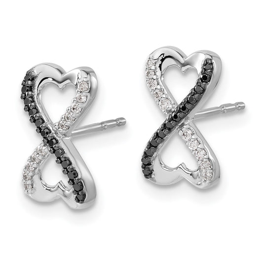 Exclusive 14K White Gold Infinity Heart Earrings - Stylish Black & White Diamonds