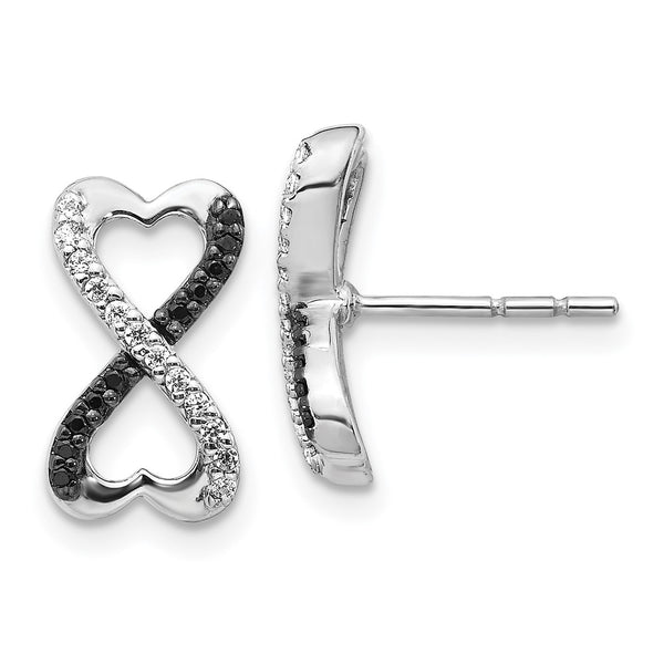 14K White Gold Infinity Heart Earrings - Black White Diamonds