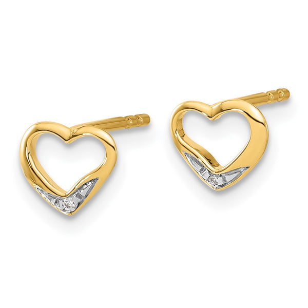 14K Gold Diamond Heart Stud Earrings