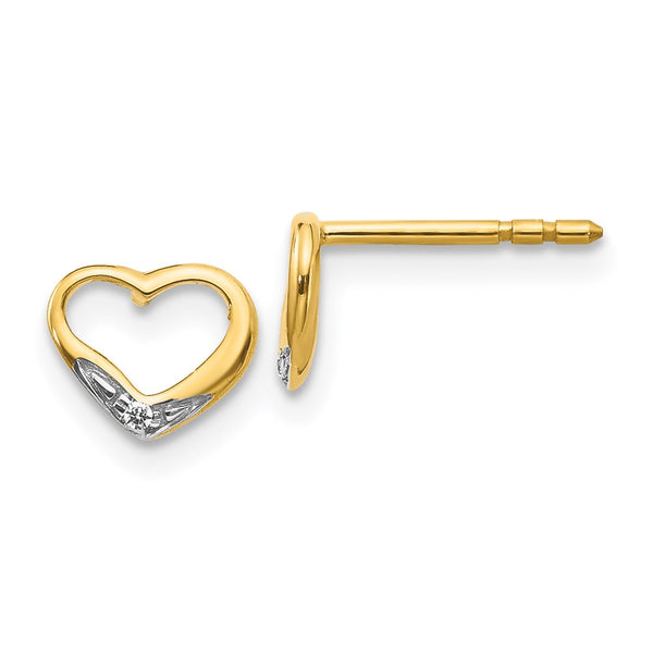 14K Gold Diamond Heart Stud Earrings