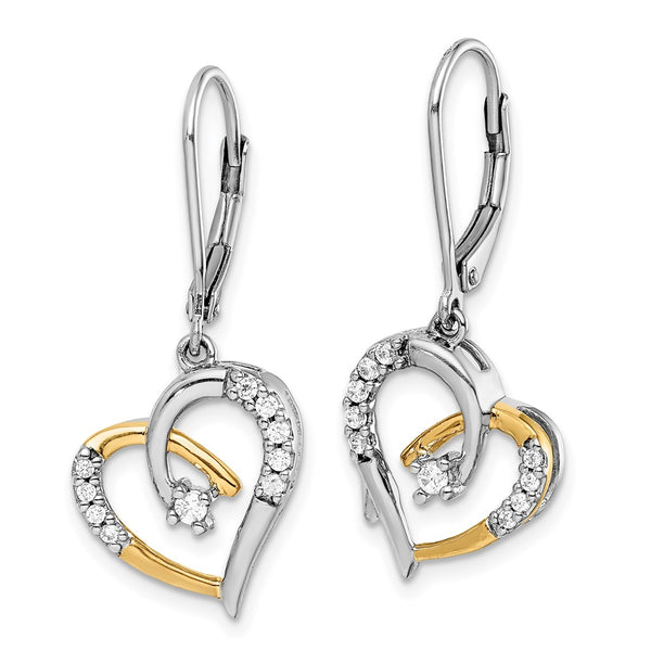 14K Two-Tone Gold Diamond Heart Leverback Earrings