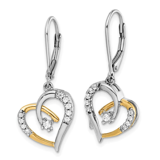 Buy Stylish 14K Two-Tone Gold Diamond Heart Leverback Earrings - Luxury Design