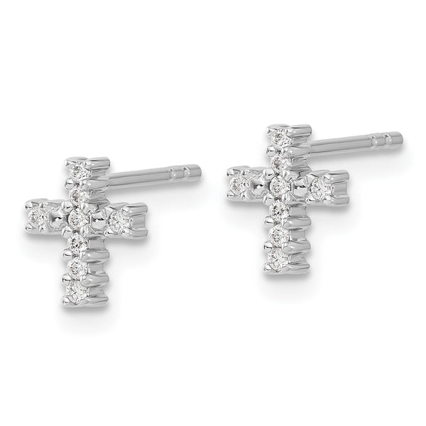 10K White Gold Polished Diamond Cross Stud Earrings