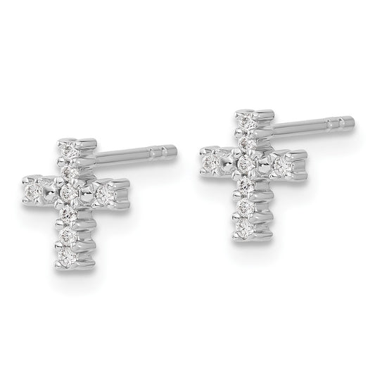 Shop Stylish 10K White Gold Polished Diamond Cross Stud Earrings - Affordable Luxury!