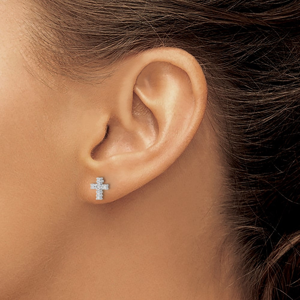 Shop Stylish 10K White Gold Polished Diamond Cross Stud Earrings - Affordable Luxury!