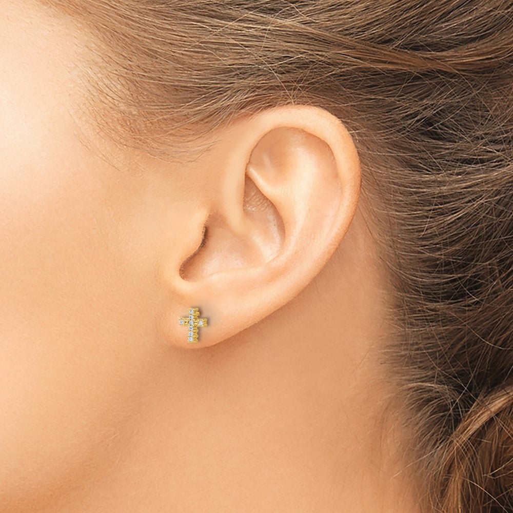 Shop Stylish 10K Gold Polished Diamond Cross Stud Earrings - Luxury Design