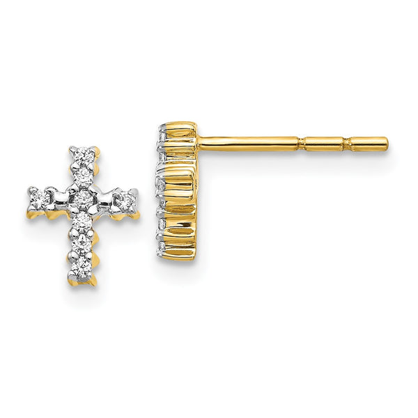 14K Gold Polished Diamond Cross Stud Earrings - Style GR1-1003162